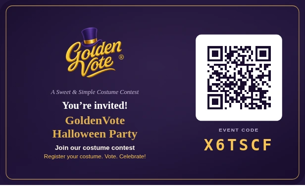 GoldenVote Halloween Party invitation with local demo QR and event code